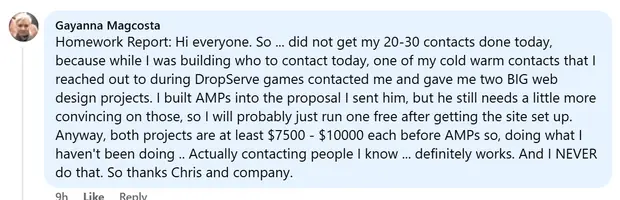 Gayanna Magcosta posting about projects between $7,500 and $10,000 each