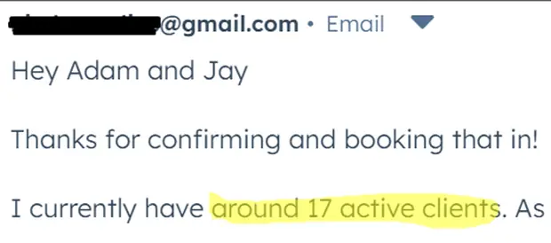 A member posting that he currently has around 17 active clients
